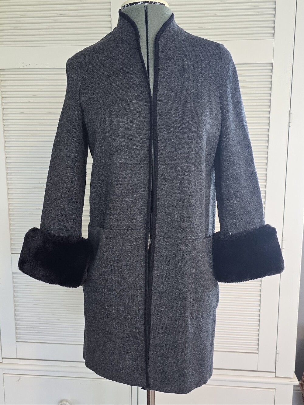 Alfani Charcoal Gray Sweater with Black Faux Removable Fur Cuffs